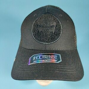 Highland Tactical Hat Mens Adjustable Black Mesh Trucker Cap The Punisher Patch‎